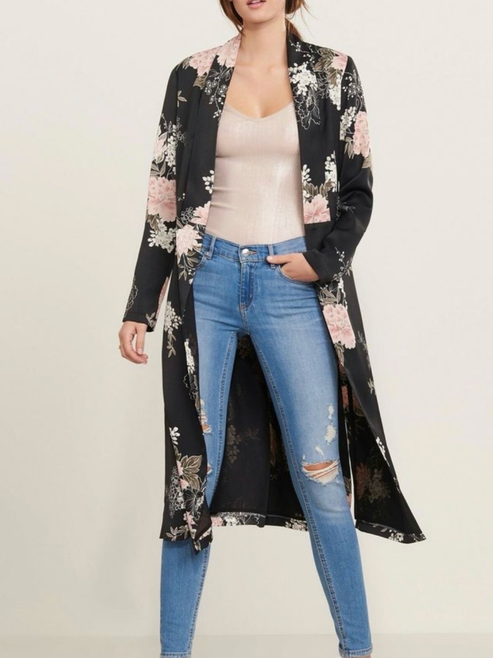 G By Guess Jacie Floral Duster Coatigan Kimono  Casusl Flowy Whimsy Goth Medium